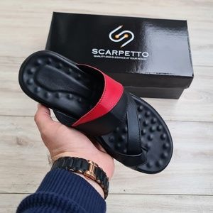 Premium Leather Men's Sandal in Black/Red